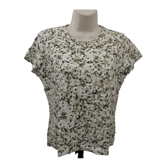 CROFT & BARROW T-Shirt Sz Petite Medium Brown Camo Short Cap Sleeve PIMA Cotton - Picture 1 of 6